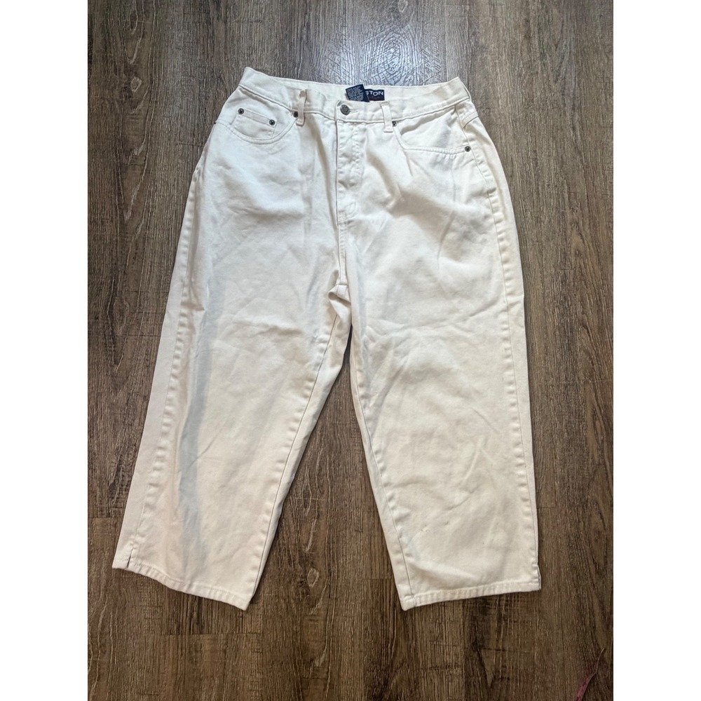 Halston Jeanswear Cream Off White Denim Crop Wide Leg Pants Vintage Minimalist